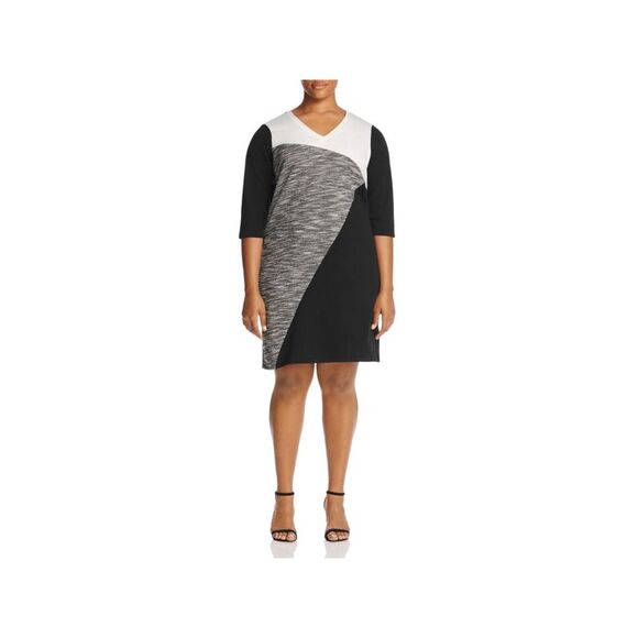 JUNAROSE Womens Black Pullover 3/4 Sleeve Above The Knee Shift Dress Plus 3X - Picture 1 of 2